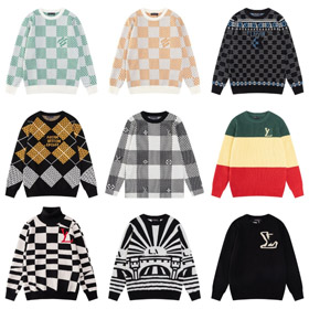 Louis Vuitton (LV) new checkered pattern letter jacquard knit sweater-5314  